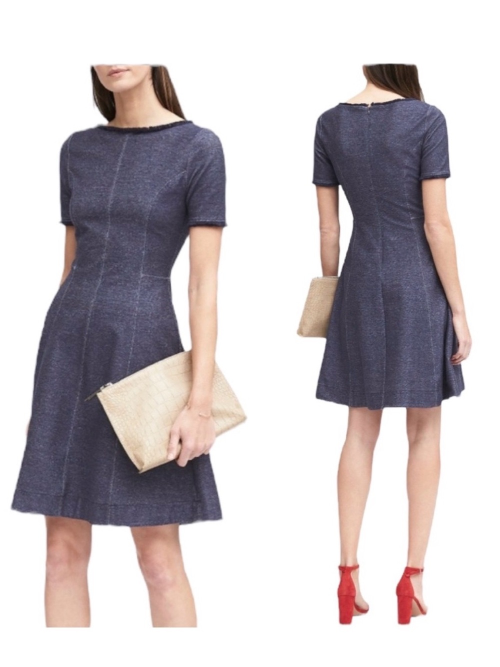 Banana Republic Navy Fit-and-Flare Short Sleeve Dress